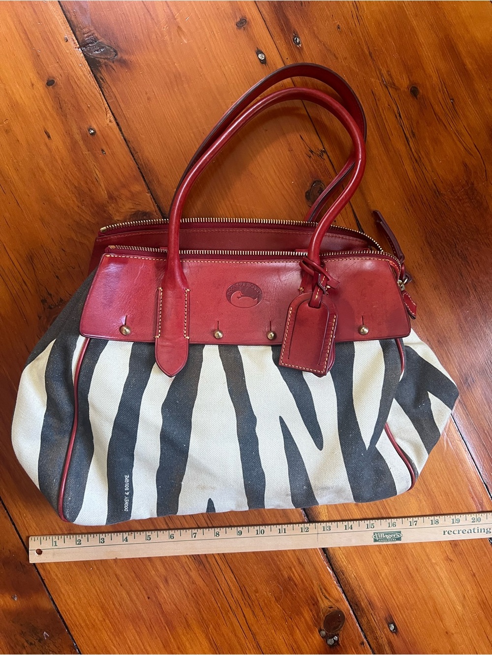 Dooney & Bourke Black and White Zebra Print Tote with Red Leather Trim